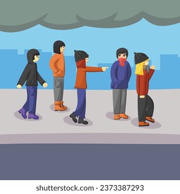 Young Person with City Background Design Vector, People in Warm Clothing Fashion Vector
