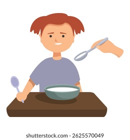 Young person is enjoying a healthy breakfast while a parent helps them eat