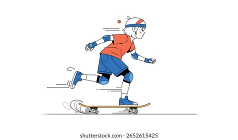 Young Person Enjoying Thrilling Ride on a Skateboard Demonstrating Speed and Agility with Protective Gear