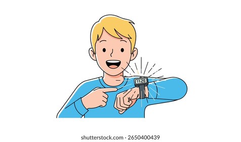 Jovem mostrando empolgadamente novos recursos conectados à tecnologia smartwatch