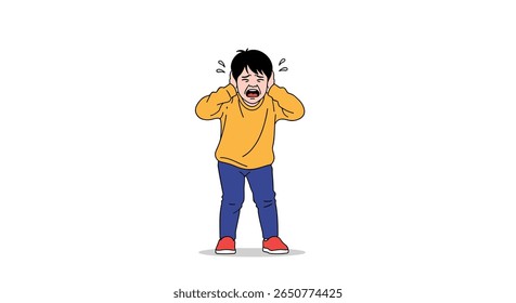 A young person expressing intense fear while covering their ears in distress