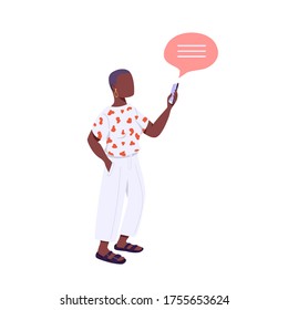 Junge Person flach Farbe Vektorgrafik gesichtslosen Charakter. Lebensstil der Generation Z. Afroamerikanerin, die Smartphone-einzelne Cartoon-Illustration für Web-Grafik-Design und Animation hält