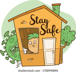 Young person at home to avoid coronavirus. Self-quarantine concept