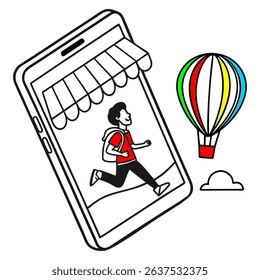 A young person, likely a teenager, is depicted running on a smartphone screen