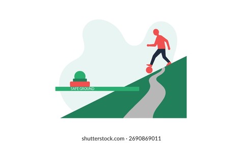 Young Person Navigating a Steep Path With a Ball Toward Success