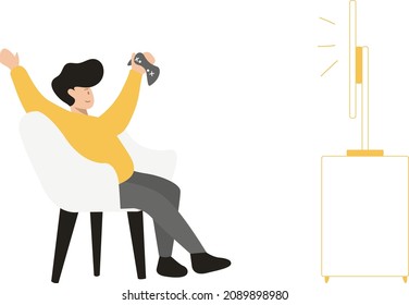Young person playing with the computer Flat Design Illustration