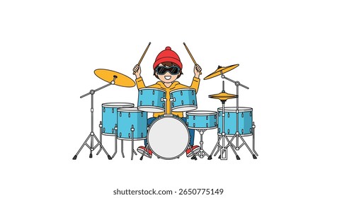 Young person playing drums with enthusiasm energetic drummer lifestyle music performance