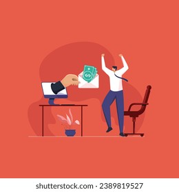 Young person receiving salary or bonus money from boss or manager, Bonus Pay, Salary increment concept