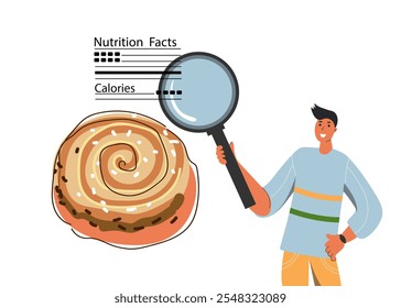 Un joven estudia el valor nutricional de los alimentos. Información nutricional de los alimentos. Concepto de conteo de calorías. Control de los alimentos y datos sobre la nutrición del consumidor. Dieta, control de alimentos, pérdida de peso. Vegetariano, vegano,