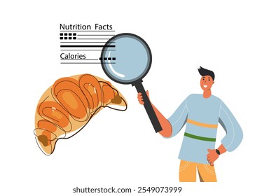 young person studies nutritional value food. Nutrition facts of food. Calories counting concept. Food control and consumer nutrition facts. Diet , food control, weight loss. Vegetarian, vegan,