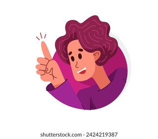 Young person talking online from a speech bubble, vector illustration of a conversation with accent on one-person trainer or mentor, online dialog, video speaker, social media commentator.