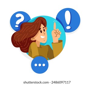 Young person talking online from a speech bubble, vector illustration of a conversation with accent on one-person trainer or mentor, online dialog, video speaker, social media commentator.