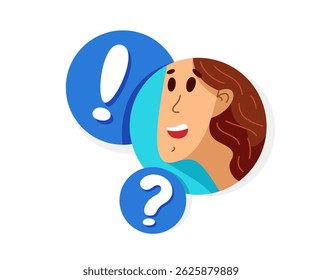 Young person talking online from a speech bubble, vector illustration of a conversation with accent on one-person trainer or mentor, online dialog, video speaker, social media commentator.
