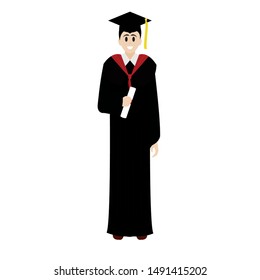 Young person with toga celebrating the graduation day, vector illustration design