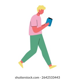 Jovem Caminhando e Lendo um Livro