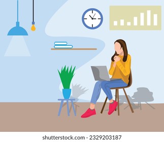 a young person working on a laptop at home vector illustration