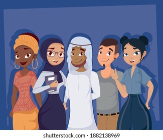 young persons group diversity characters vector illustration design