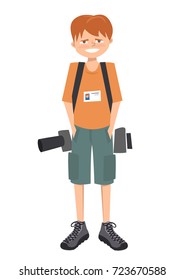 young photographer teenager character - funny vector cartoon illustration