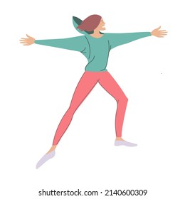 A young physically active girl does exercises