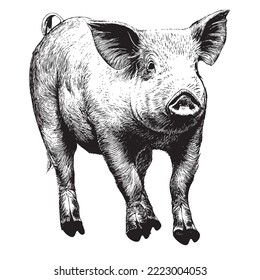 Young pig hand drawn sketch.Farm animal.Vector illustration.