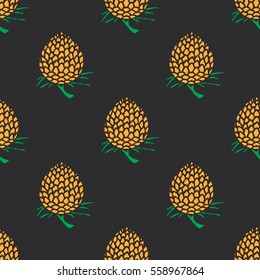 young pineapple on dark background seamless pattern. ananas