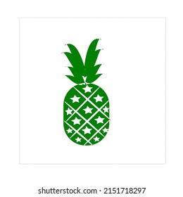 Young pineapple tropical fruit is green. Vector Illustration. Lines and Letters. Card, Banner