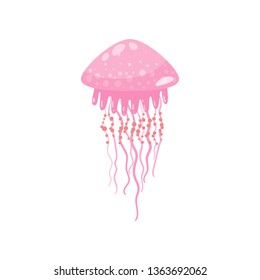 Young, pink marine jellyfish at underwater quick swimming