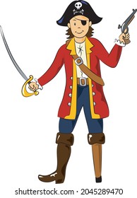 young pirate with a sword and gun
