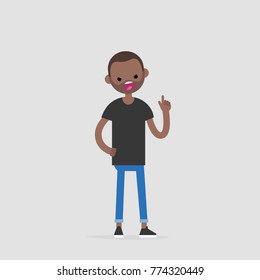 Young pissed off character pointing a finger and yelling at someone. Flat editable vector illustration, clip art