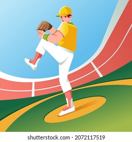 young pitcher is ready to throw the ball on the baseball game in the stadium vector illustraion