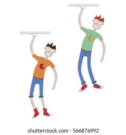 young pizza delivery man with a box in two versions