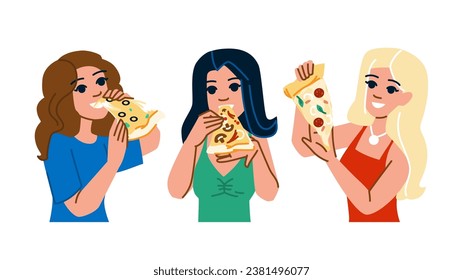 young pizza woman vector. happy slice, italian eat, person hungry young pizza woman character. people flat cartoon illustration