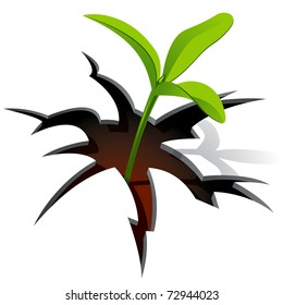 Young Plant Break Through White Background. Vector Illustration