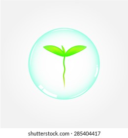 Young plant in Bubble icon for nature and eco saving concept, vector illustration