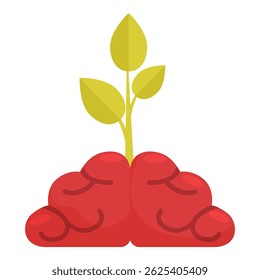 Young plant is growing from a brain, symbolizing the birth of new ideas