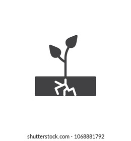 Young plant with root vector icon. filled flat sign for mobile concept and web design. Growing sprout simple solid icon. Symbol, logo illustration. Pixel perfect vector graphics
