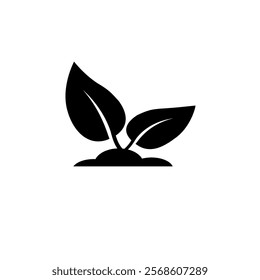 Young Plant Sprout, Agriculture Tree Growth Solid Flat Vector Icon Isolated on White Background.