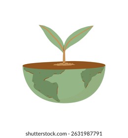 Young Plant Sprouting on Half Earth  Growth and Sustainability Concept