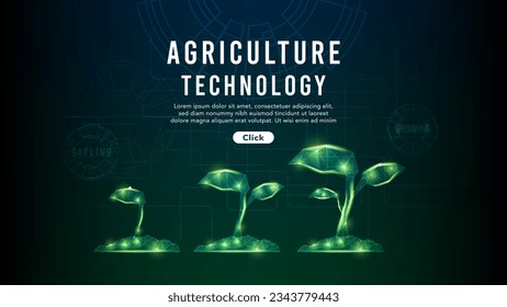 Junge Pflanzen oder wachsende Samen.Kultivierung oder Landwirtschaft mit landwirtschaftlicher Technologie.Low-Poly-Wireframe.High-Tech Abstrakte Technologie Hintergrund.Vektorgrafik.