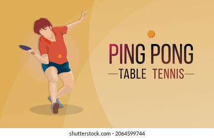 A young player is playing table tennis. Abstract background. Ping Pong.