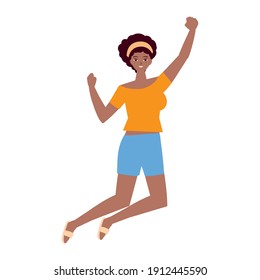 young playful woman celebrating white background vector illustration