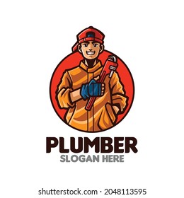Young Plumber cartoon mascot logo