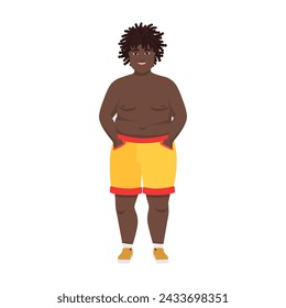 Young plus size guy in shorts standing with hands in pockets vector illustration