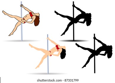 young pole dance woman doing gymnastics, vector illustration