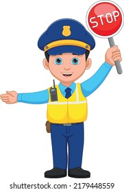 Young Police Officer Holding Stop Sign