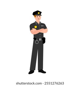 Young policeman. Vector simple color flat illustration.