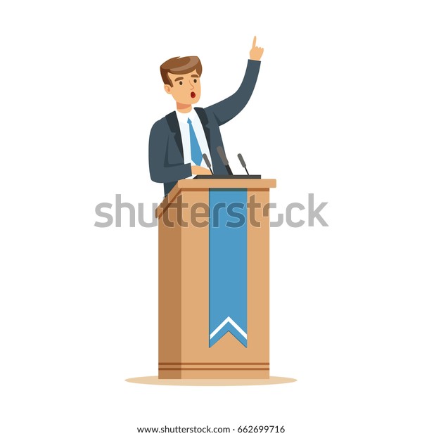 Young Politician Speaking Behind Podium Public Stock Vector (Royalty ...