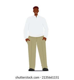 Young Positive African Fashioned Business Man, Single Male Character Wear White Shirt and Green Trousers Isolated on White Background. Person in Modern Clothes. Cartoon People Vector Illustration