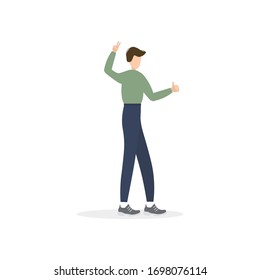 Young positive boy show victory hand and like. People. Vector illustration isolated on white background.