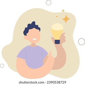 Young positive man with lamp.new idea concept.flat vector illustration.